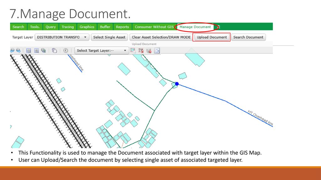 7.Manage Document. This Functionality is used to manage the Document associated with target layer within the GIS Map.
