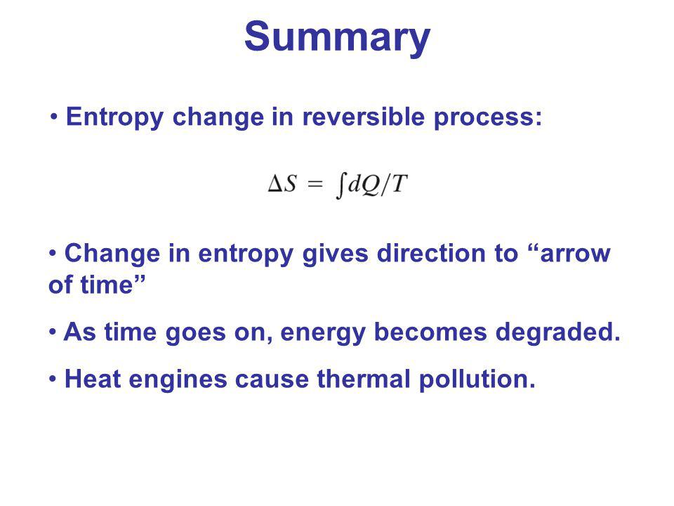 Summary Entropy change in reversible process: