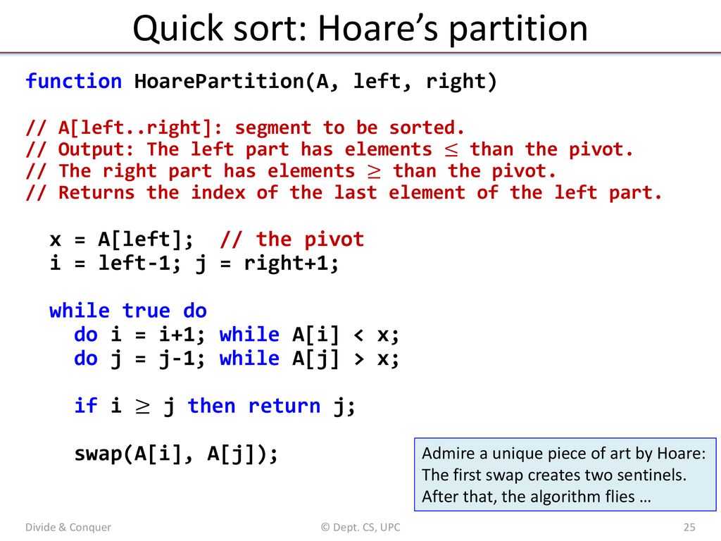Quick sort: Hoare’s partition