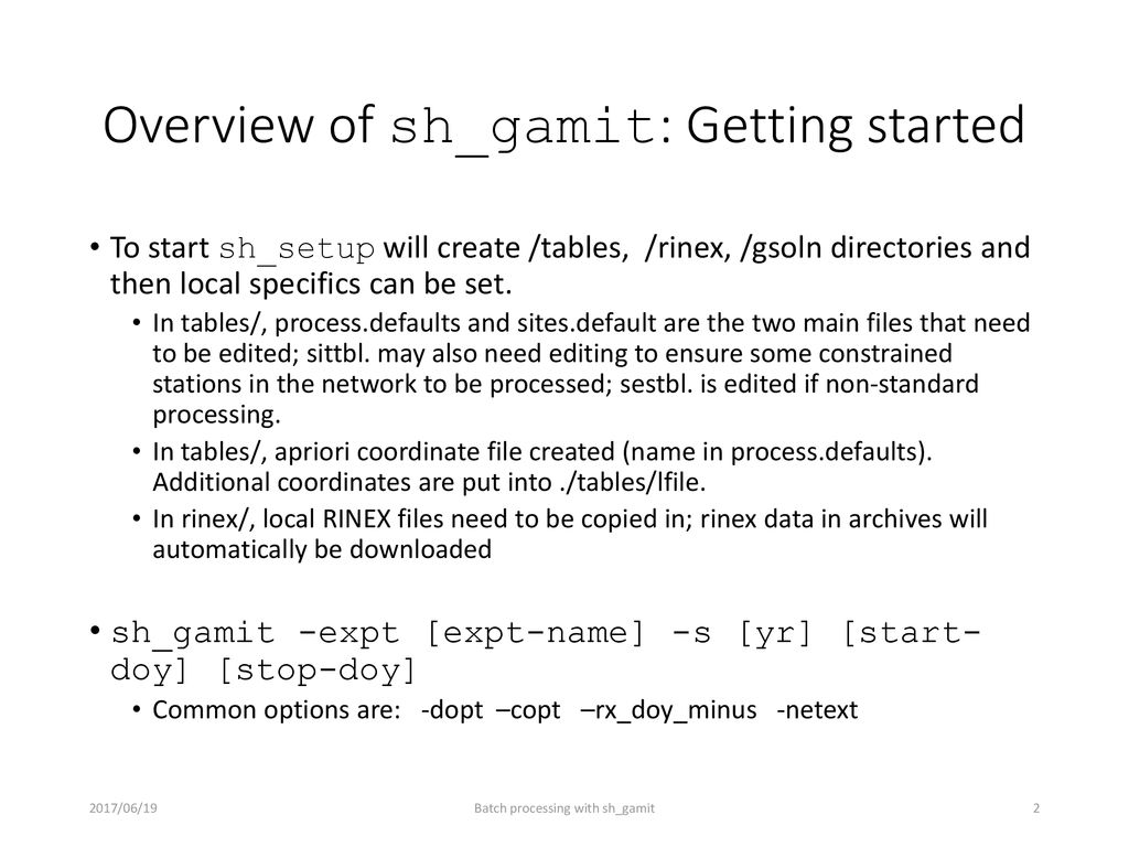 Overview of sh_gamit: Getting started