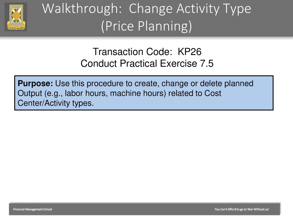 Walkthrough: Change Activity Type (Price Planning)