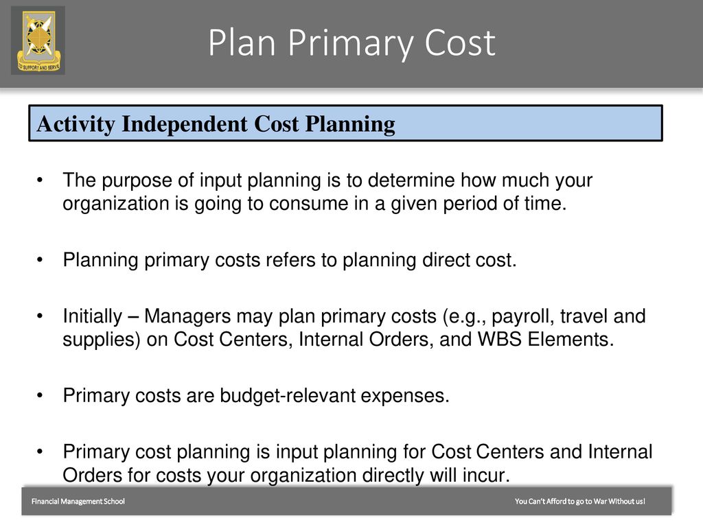 Plan Primary Cost Activity Independent Cost Planning