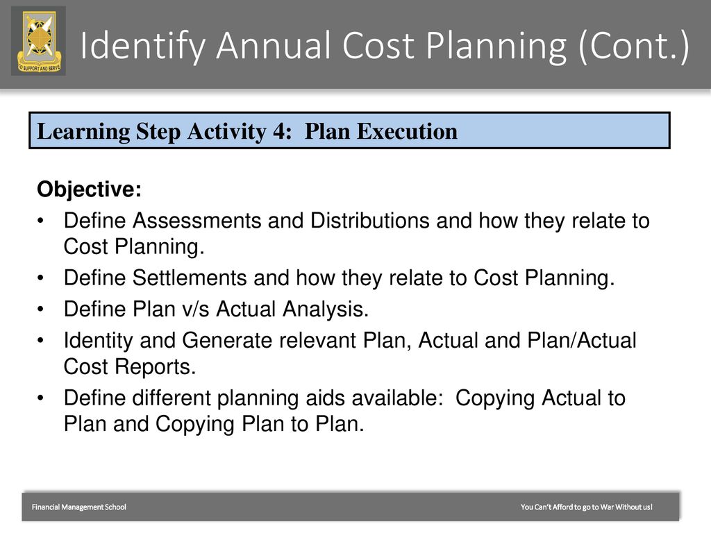 Identify Annual Cost Planning (Cont.)