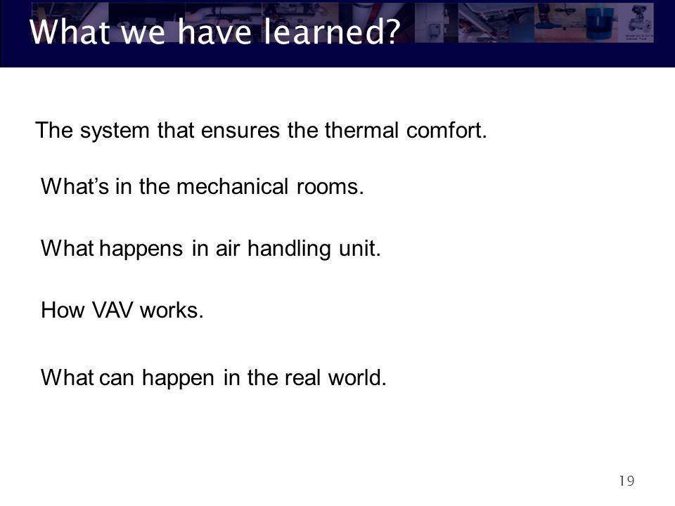 What we have learned The system that ensures the thermal comfort.