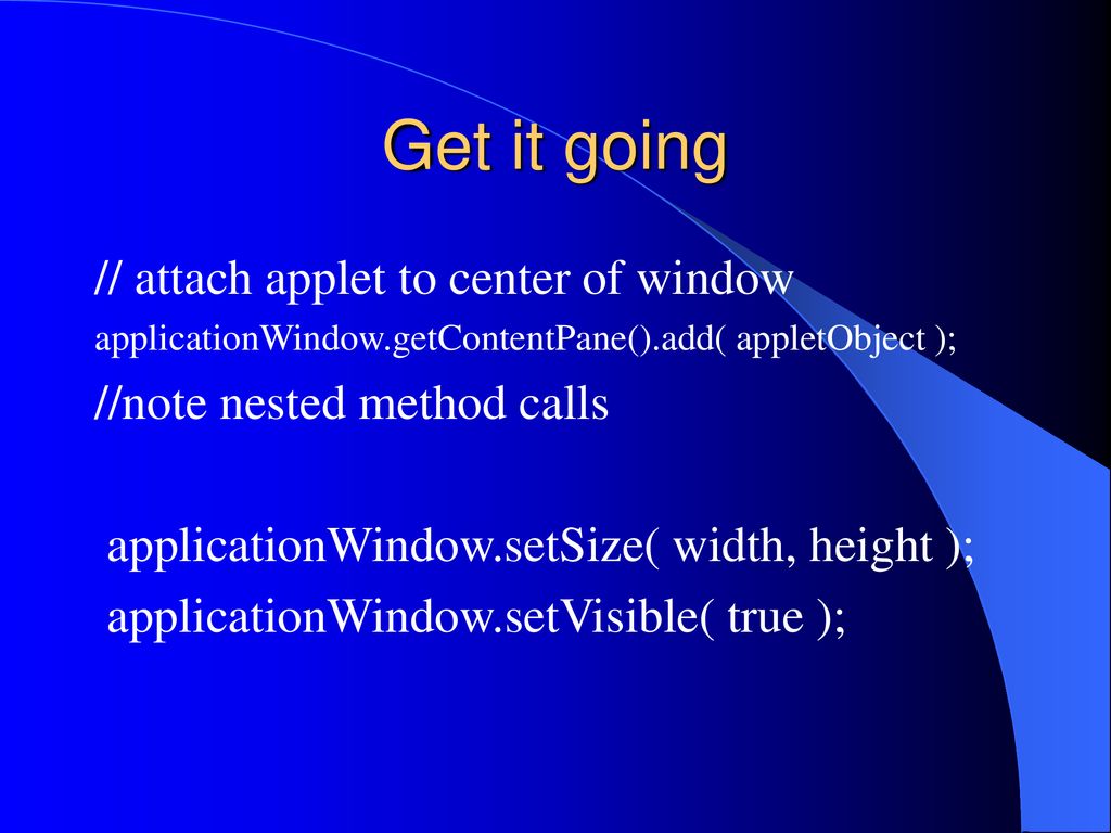 Get it going // attach applet to center of window