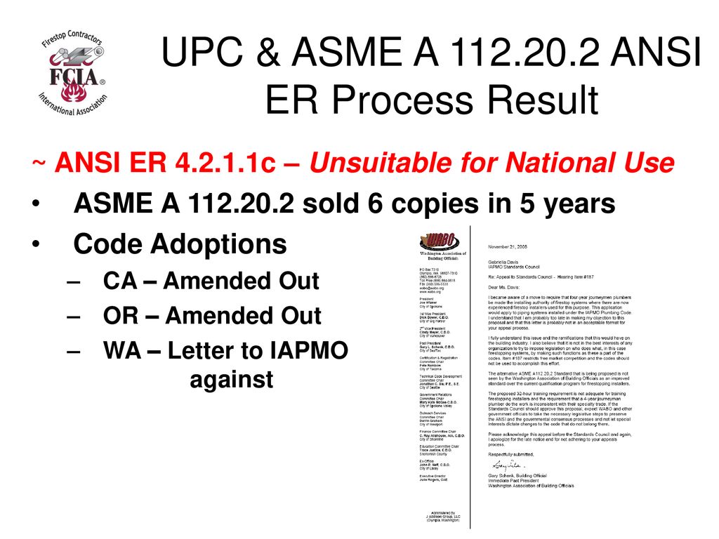 UPC & ASME A ANSI ER Process Result