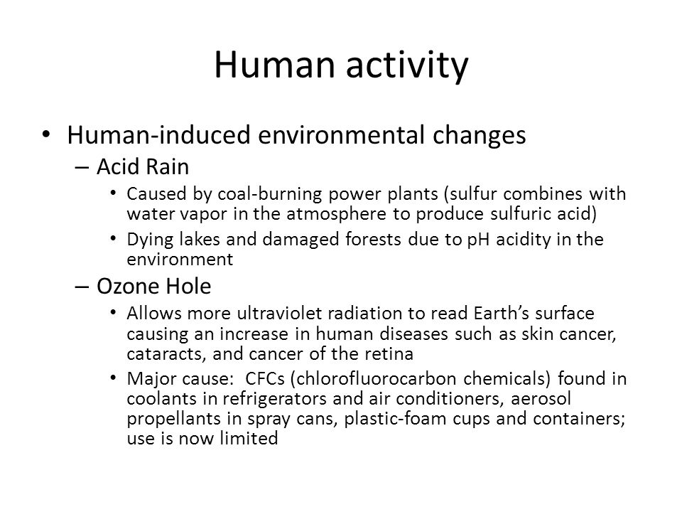 Human activity Human-induced environmental changes Acid Rain