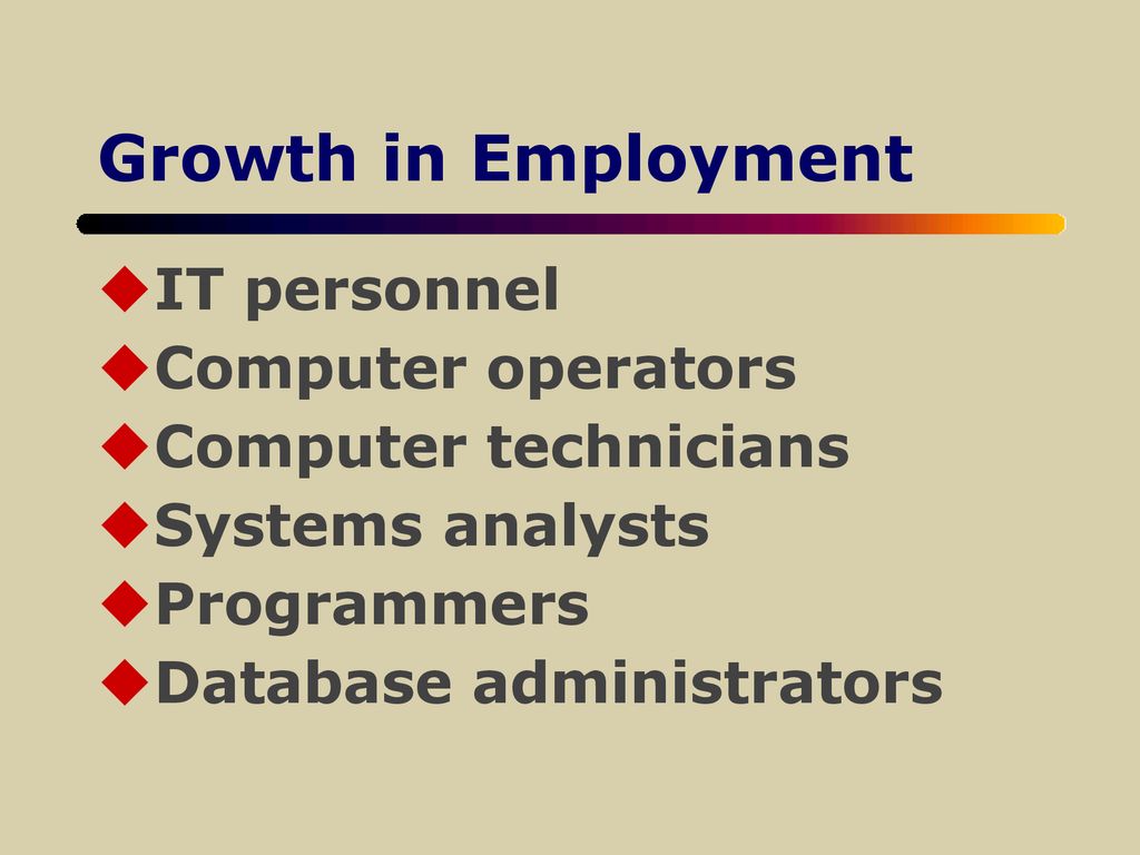 Growth in Employment IT personnel Computer operators