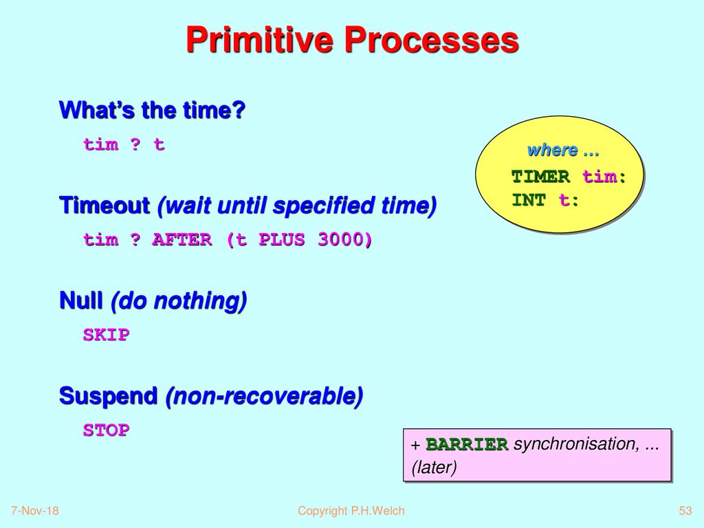 Primitive Processes What’s the time