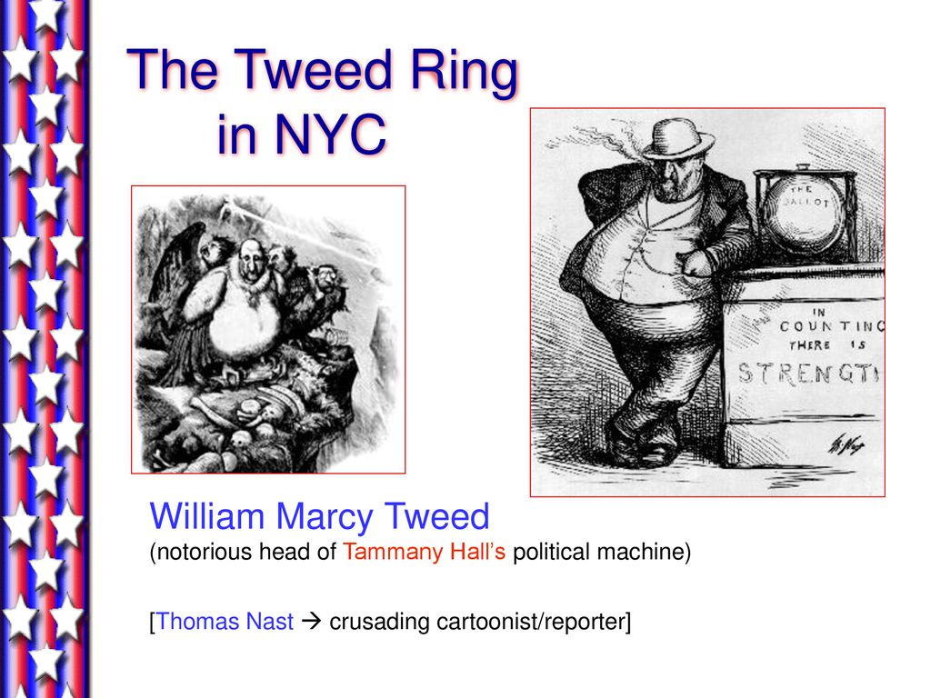 The Tweed Ring in NYC William Marcy Tweed (notorious head of Tammany Hall’s political machine)