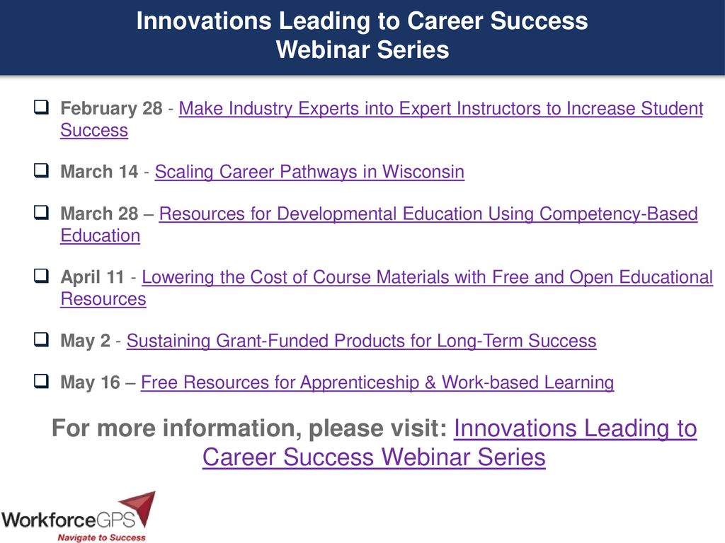 Innovations Leading to Career Success Webinar Series