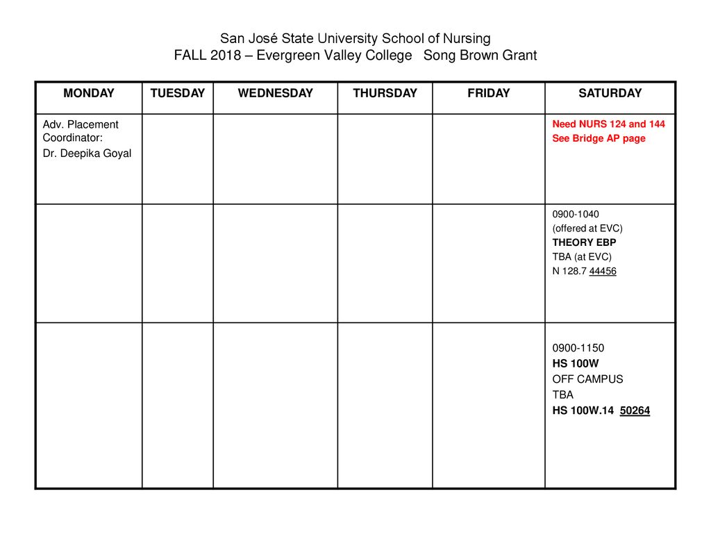 Printed 04/30/18 San José State University School of Nursing FALL