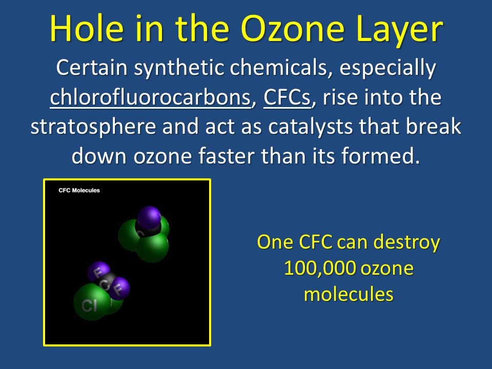 One CFC can destroy 100,000 ozone molecules