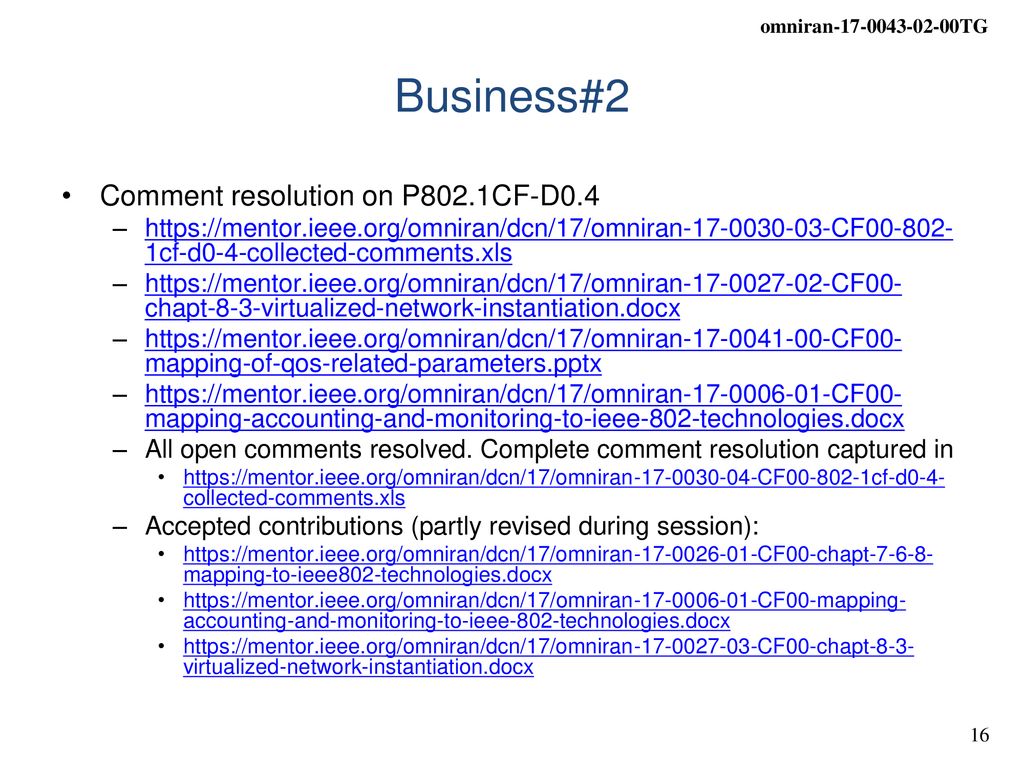 Business#2 Comment resolution on P802.1CF-D0.4