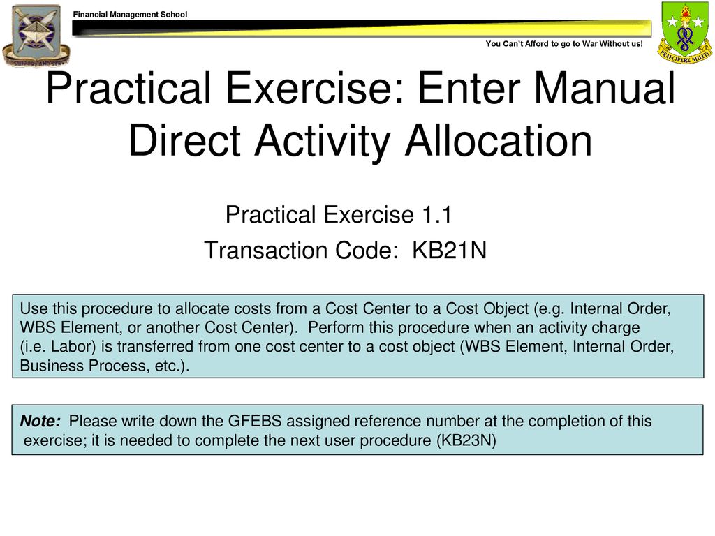 Practical Exercise: Enter Manual Direct Activity Allocation