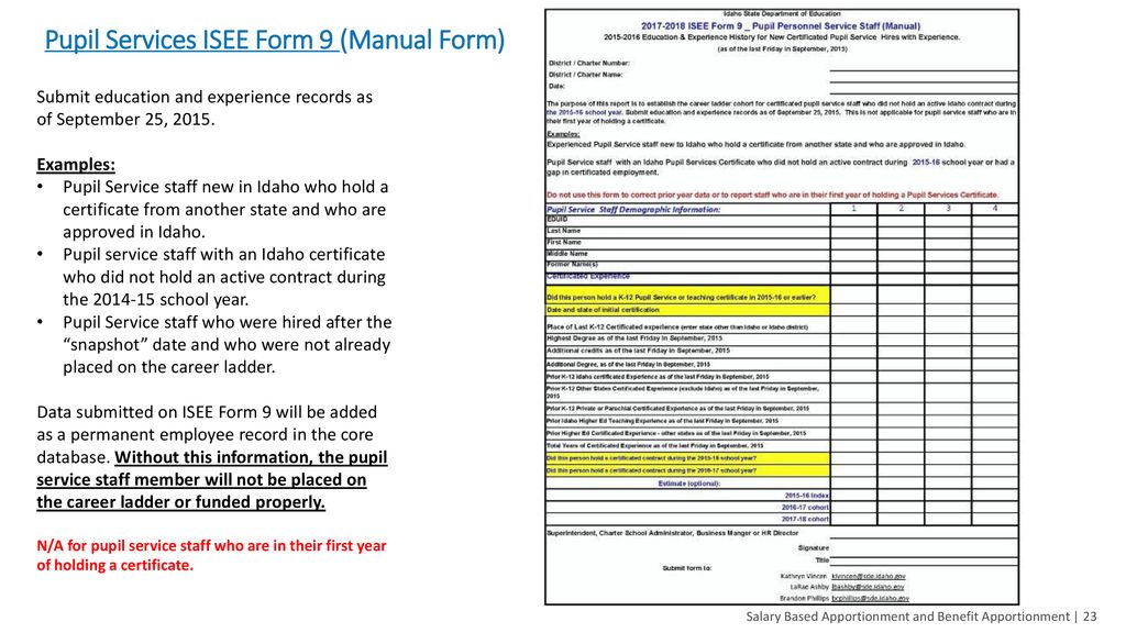 Pupil Services ISEE Form 9 (Manual Form)