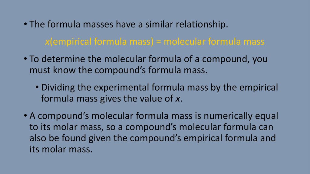 experimental formula mass