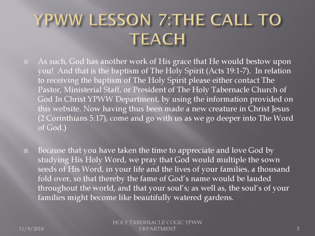 YPWW LESSON 7THE CALL TO TEACH ppt download