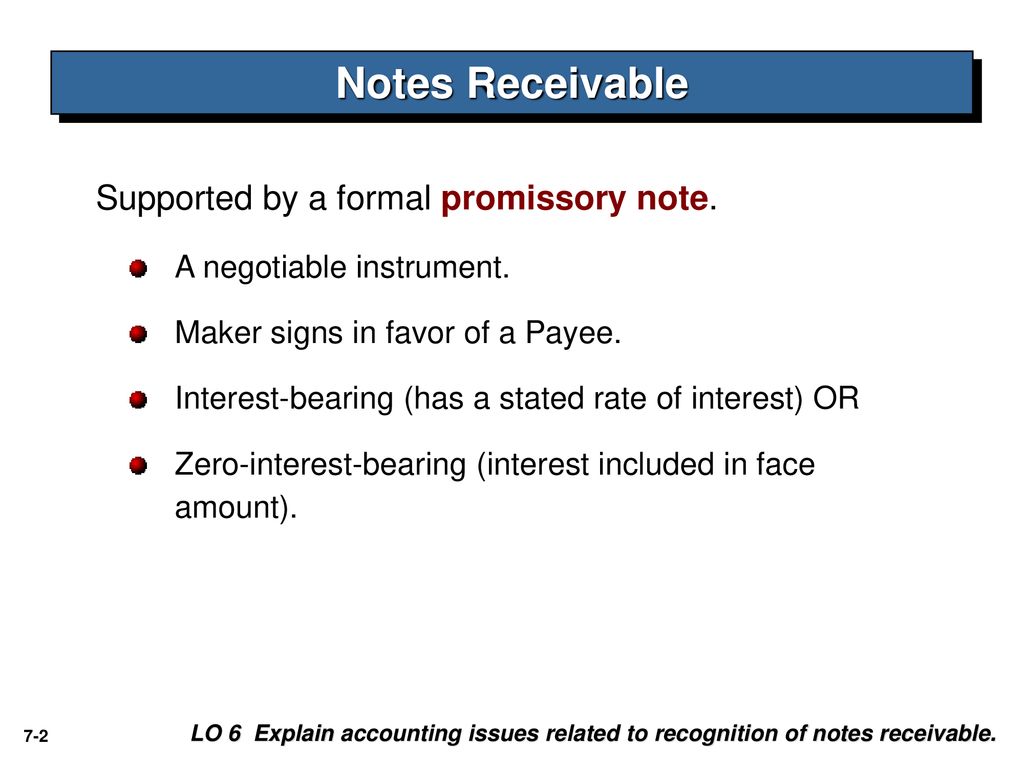 Notes Receivable Supported by a formal promissory note.
