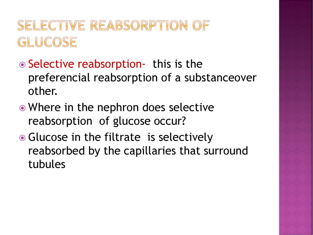 Selective reabsorption of glucose