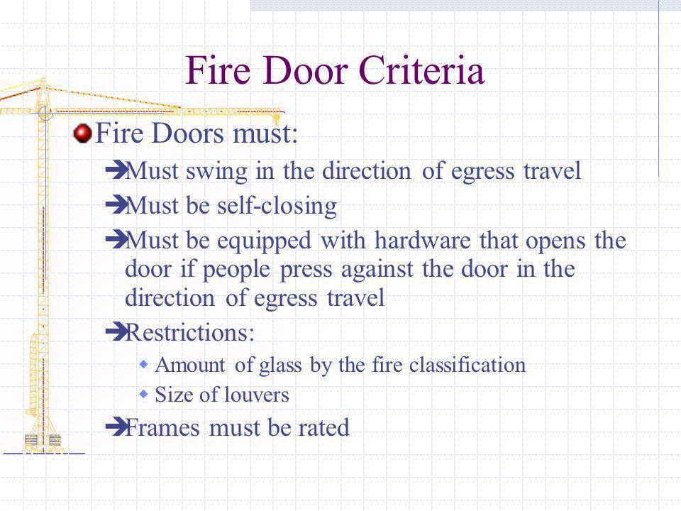 Fire Door Criteria Fire Doors must: