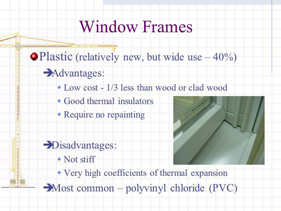 Window Frames Plastic (relatively new, but wide use – 40%) Advantages: