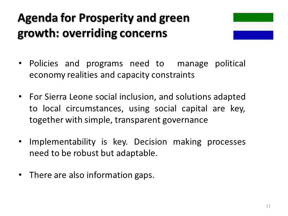 Agenda for Prosperity and green growth: overriding concerns