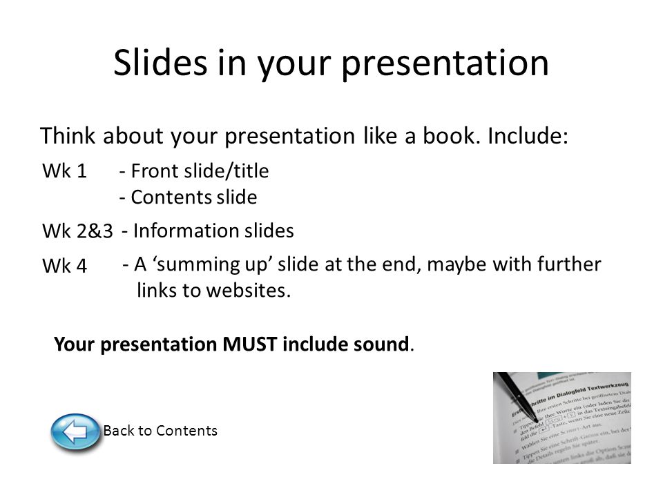 Slides in your presentation