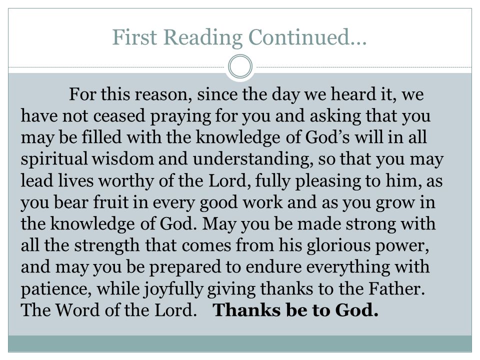 First Reading Continued…
