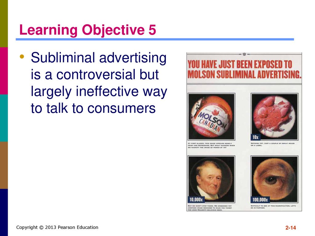 Learning Objective 5 Subliminal advertising is a controversial but largely ineffective way to talk to consumers.