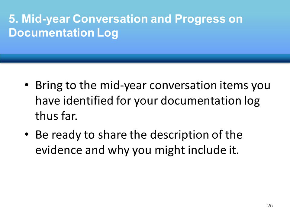 5. Mid-year Conversation and Progress on Documentation Log