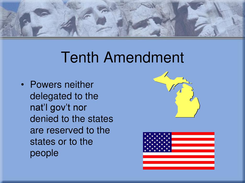 Tenth Amendment Powers neither delegated to the nat’l gov’t nor denied to the states are reserved to the states or to the people.