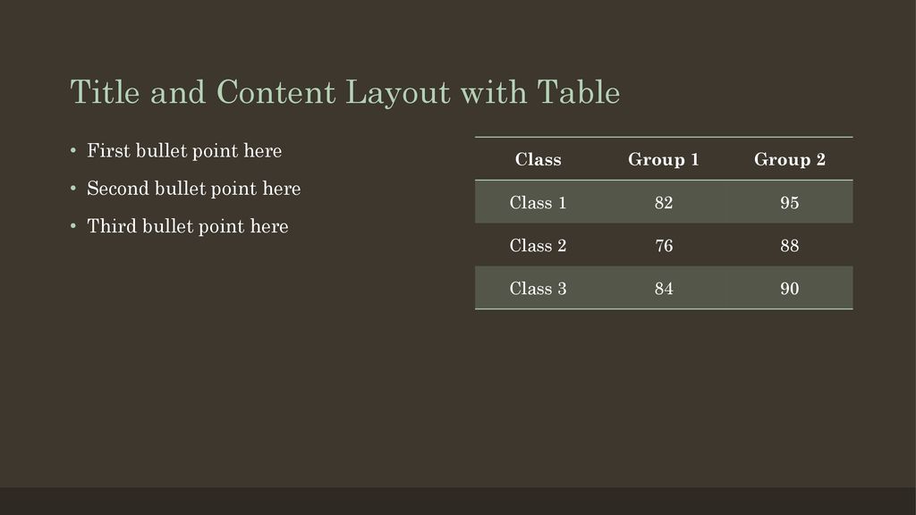 Title and Content Layout with Table