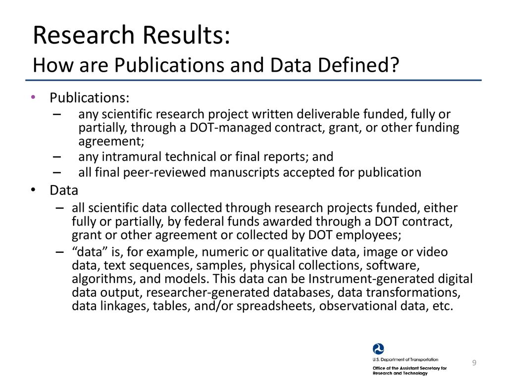 Research Results: How are Publications and Data Defined
