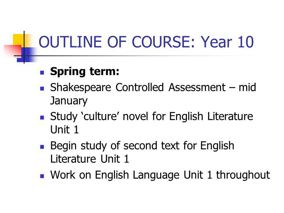 OUTLINE OF COURSE: Year 10