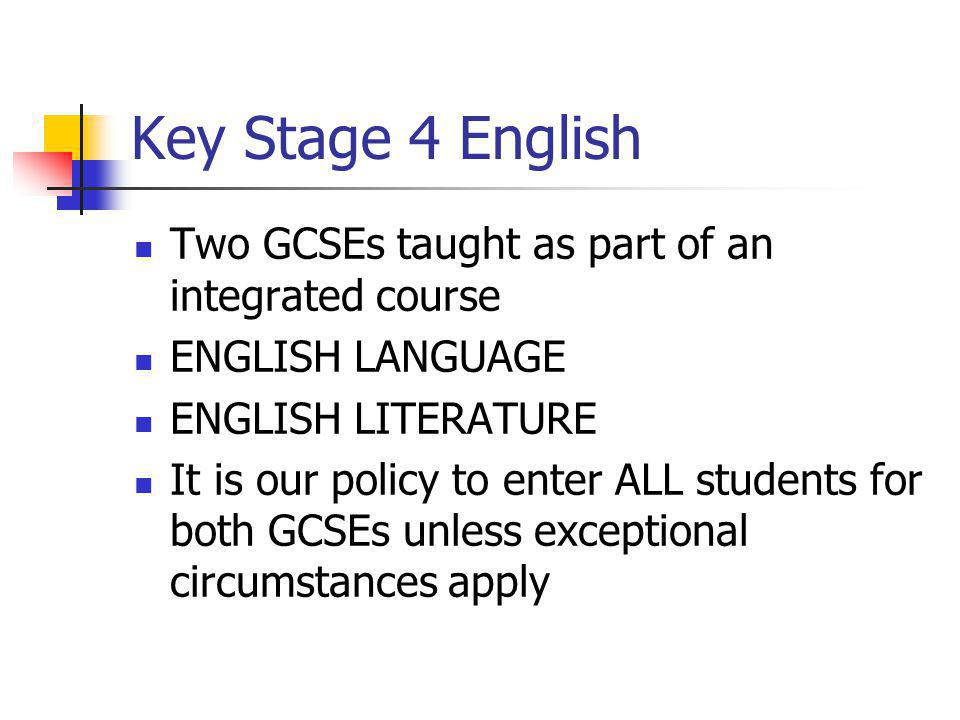 Key Stage 4 English Two GCSEs taught as part of an integrated course
