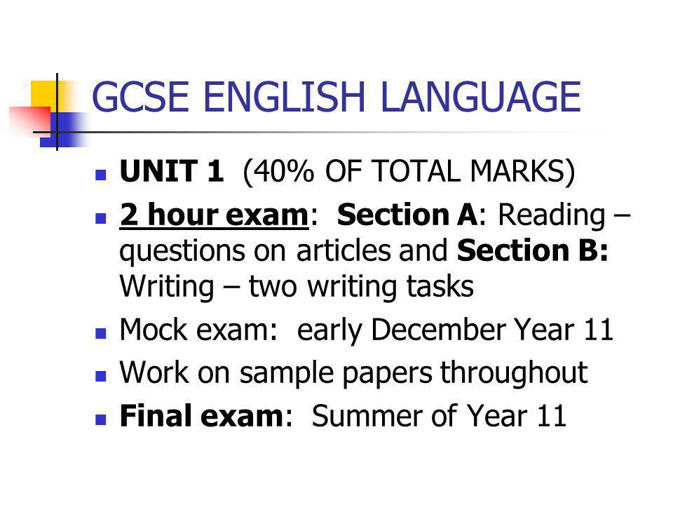 GCSE ENGLISH LANGUAGE UNIT 1 (40% OF TOTAL MARKS)