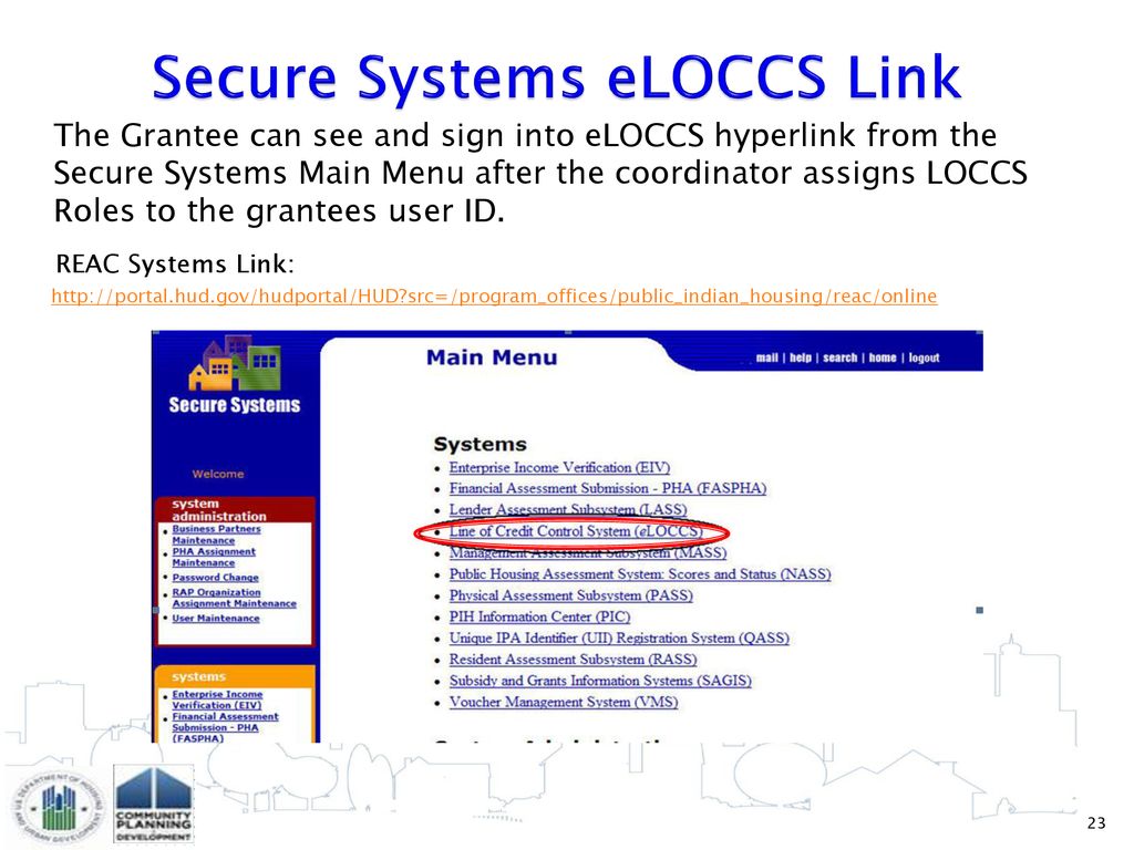 Secure Systems eLOCCS Link