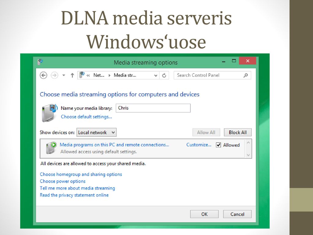 DLNA media serveris Windows‘uose