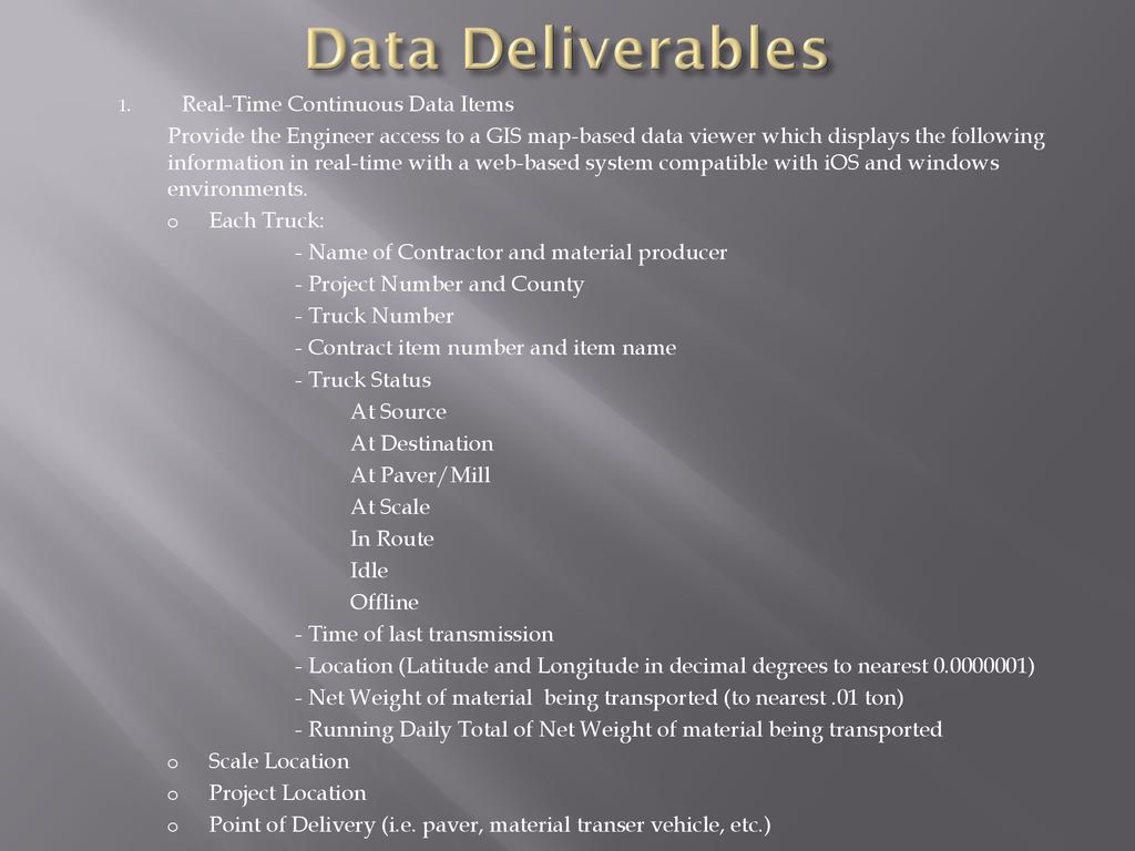 Data Deliverables Real-Time Continuous Data Items