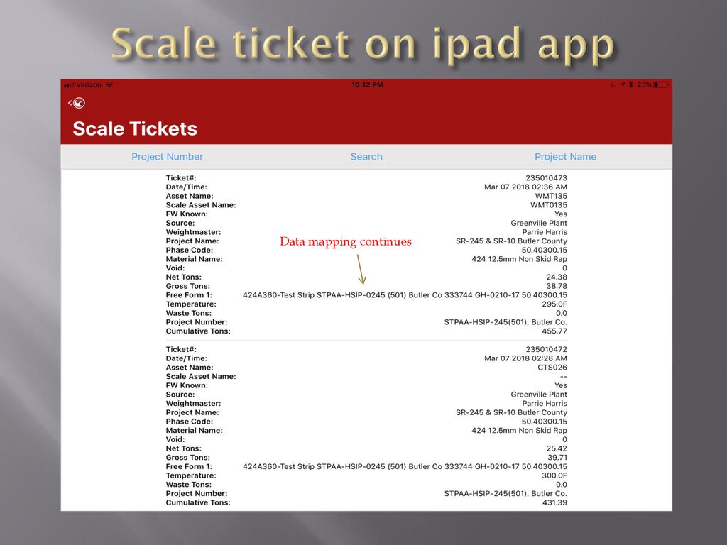 Scale ticket on ipad app