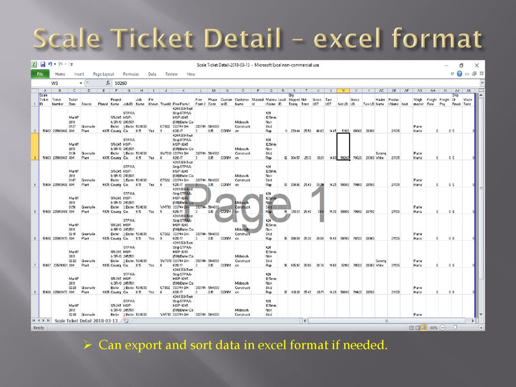Scale Ticket Detail – excel format