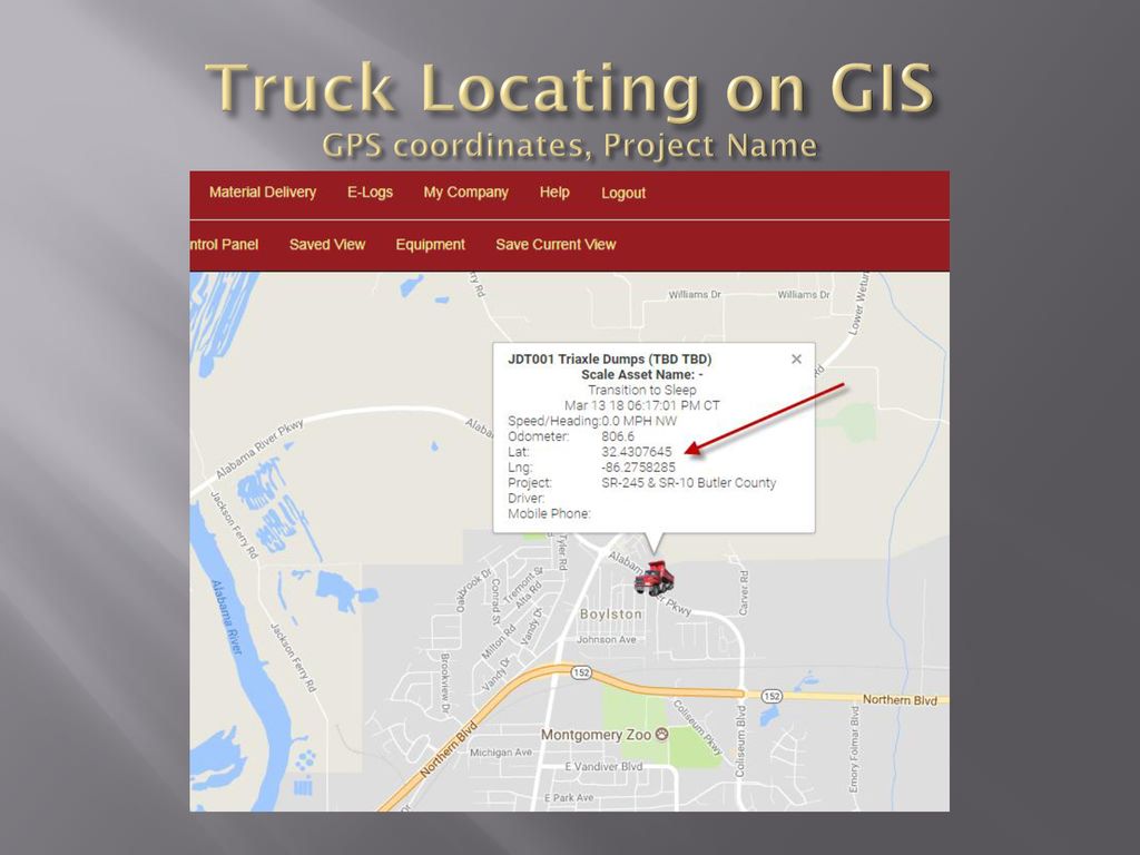 Truck Locating on GIS GPS coordinates, Project Name