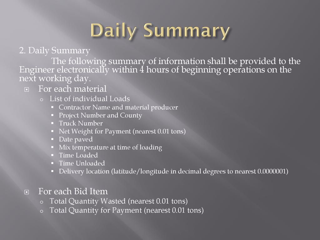 Daily Summary 2. Daily Summary