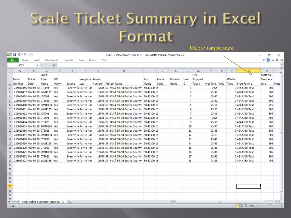 Scale Ticket Summary in Excel Format