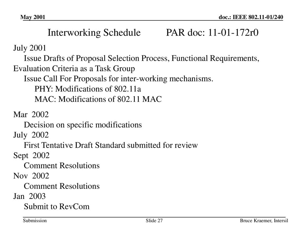 Interworking Schedule PAR doc: r0