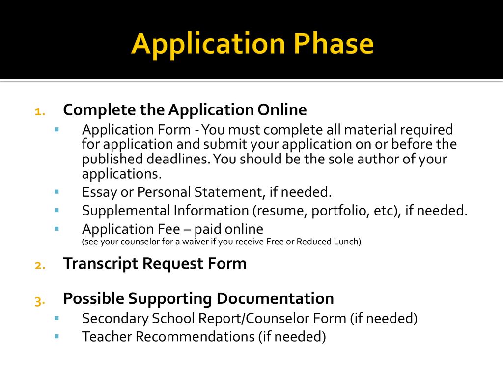Application Phase Complete the Application Online