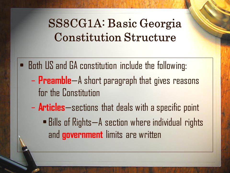 SS8CG1A: Basic Georgia Constitution Structure