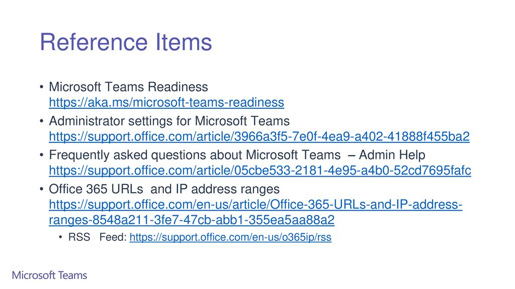 Reference Items Microsoft Teams Readiness