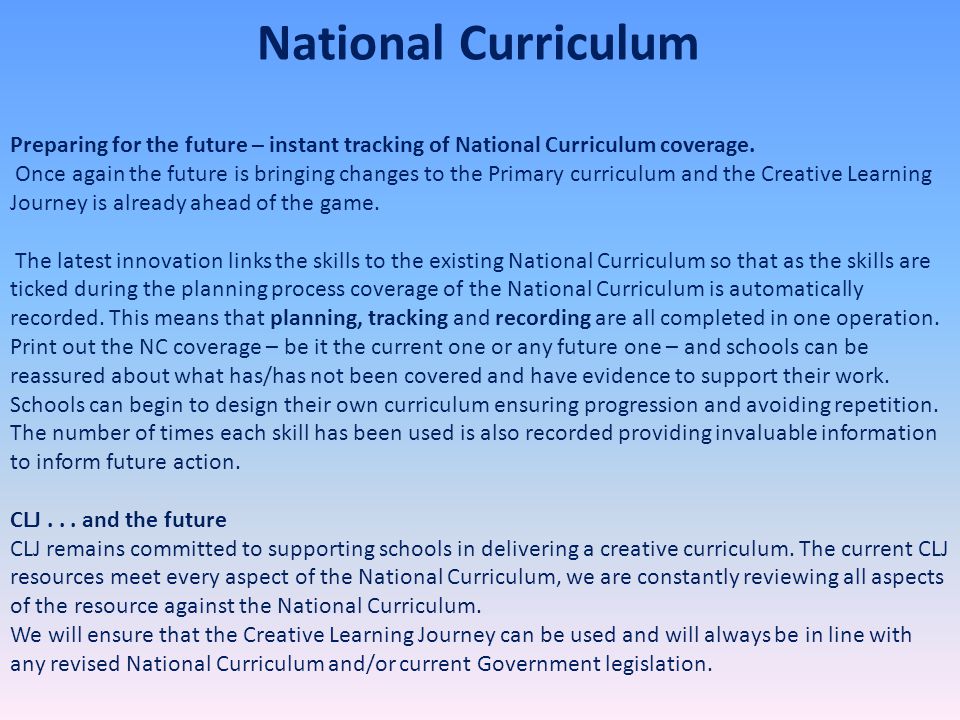 National Curriculum Preparing for the future – instant tracking of National Curriculum coverage.